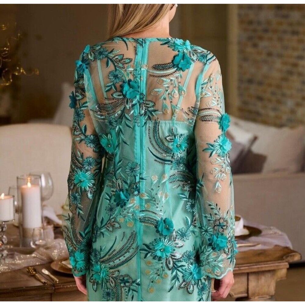 BOSTON PROPER SEXY SEQUIN/EMBROIDERED APPLIQUE BELL SLEEVE COCKTAIL DRESS 8 E19 - Picture 10 of 11